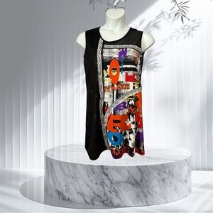 NWOT, Rio Collection, Sleeveless Tunic Rock & Roll, Large, Black & Colors